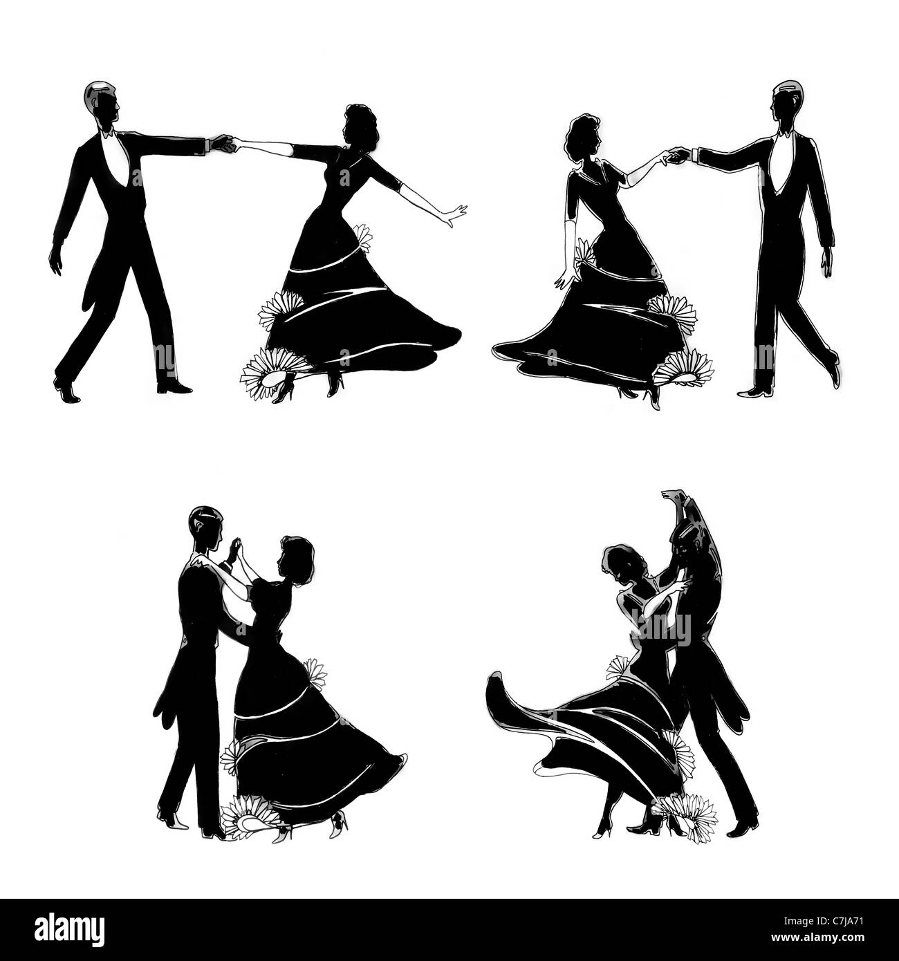 Silhouettes de personnes dansant dans un style classique Banque D'Images