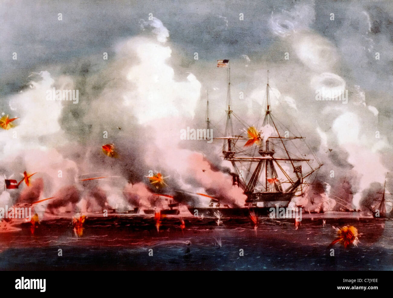 Bombardement victorieux de Port Royal, L.C. (7e novembre. 1861 : par la flotte des Etats-Unis, sous le commandement du Commodore Dupont Banque D'Images