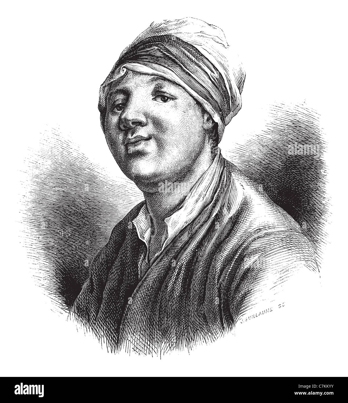 Vieille illustration gravée du portrait de Jean-Baptiste chappe d'Auteroche. 1874. Dessin par Edouard Garnier. Banque D'Images