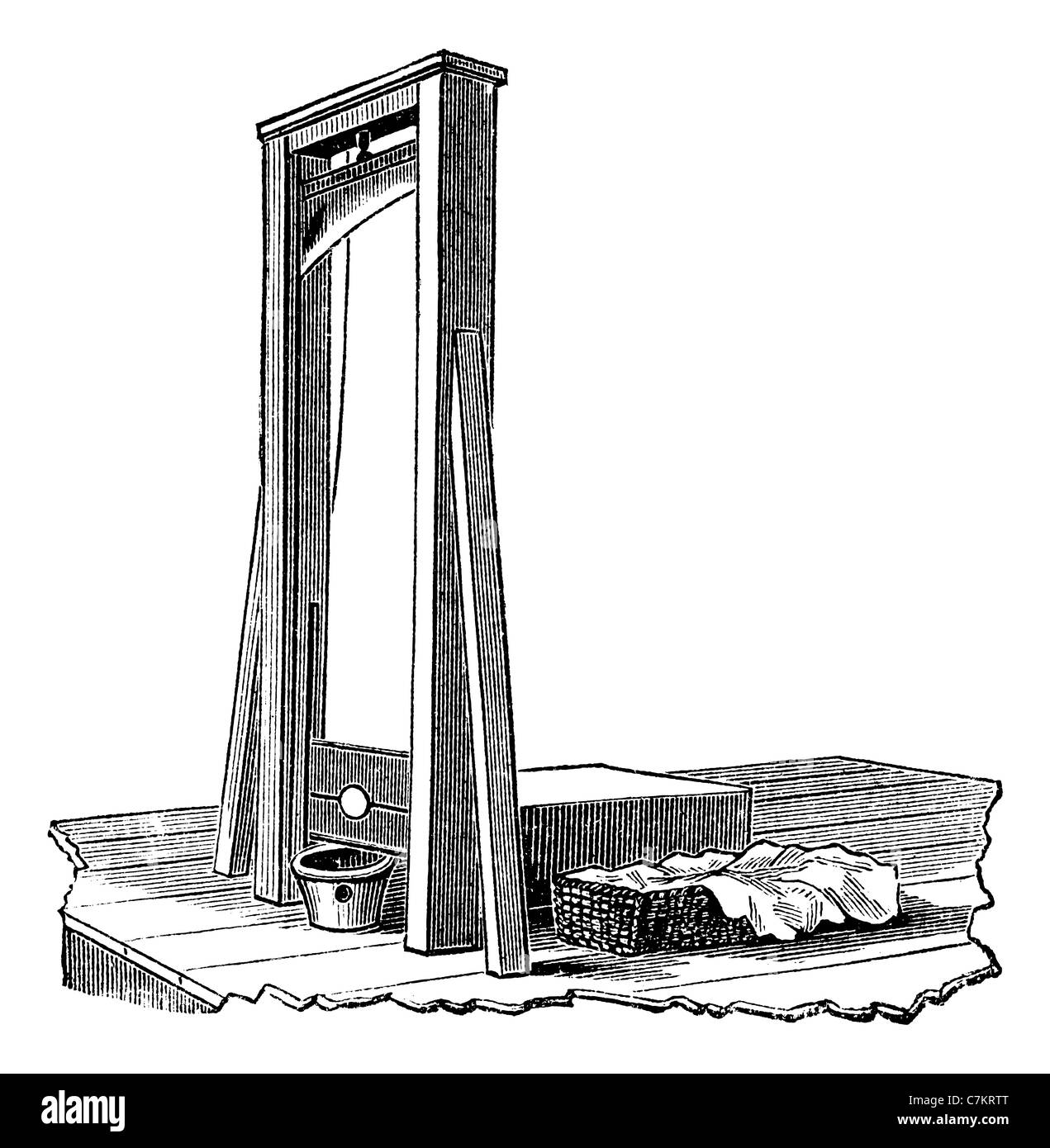 Guillotine isolé sur blanc, vintage engraved illustration. Encyclopédie Trousset (1886 - 1891). Banque D'Images