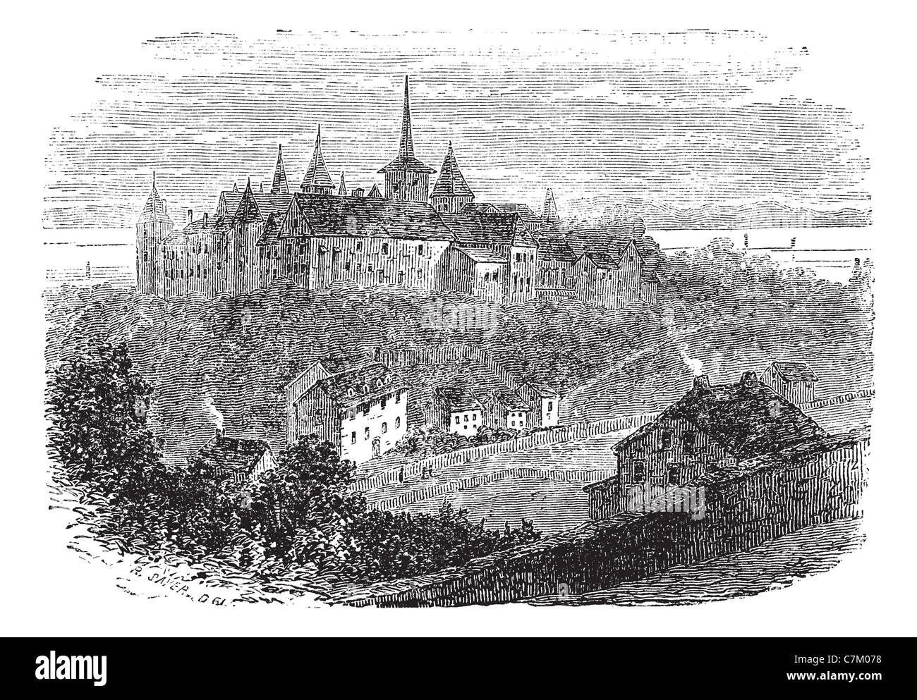 Chateau du Val-Boury à Neufchâtel-en-Bray, France, vintage engraved illustration. Encyclopédie Trousset (1886 - 1891). Banque D'Images
