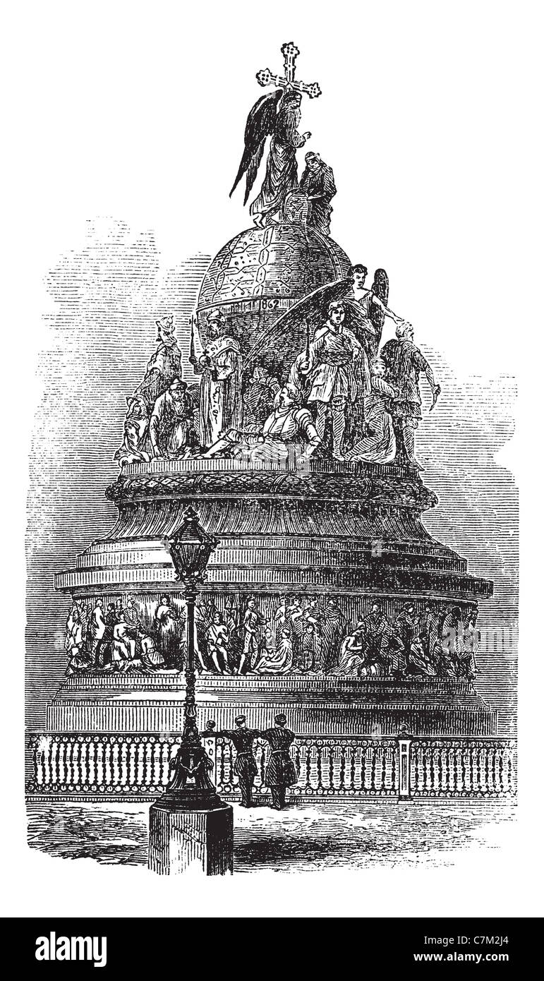 Millénaire de la Russie à Novgorod, Russie, vintage engraved illustration. Encyclopédie Trousset (1886 - 1891). Banque D'Images