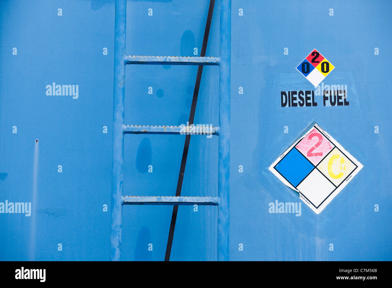 La signalisation du carburant diesel sur le côté d'un camion-citerne de carburant Banque D'Images