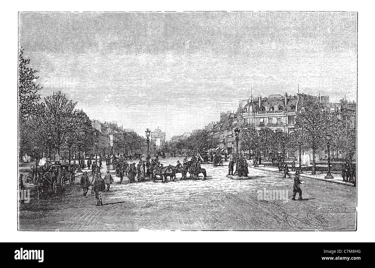 L'Avenue des Champs-Elysées à Paris, France, pendant les années 1890, gravure d'époque. Vieille illustration gravée. Banque D'Images L'Avenue des Champs-Elysées à Paris, France, pendant les années 1890, gravure d'époque. Vieille illustration gravée. Banque D'Images
