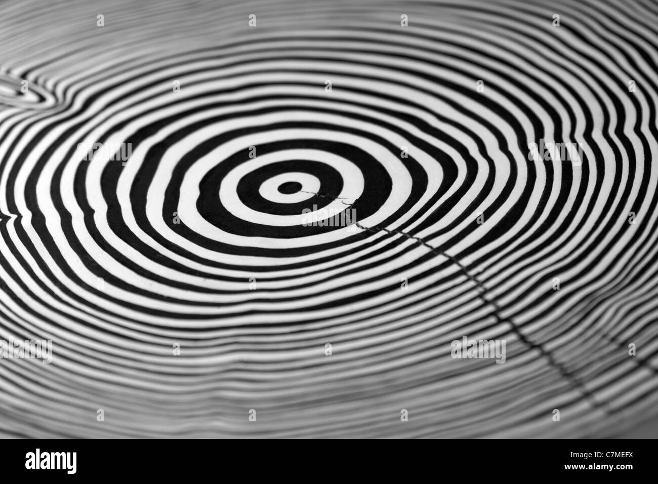 Résumé plein cadre photo montrant un morceau de bois peint en noir et blanc avec anneaux annuels Banque D'Images