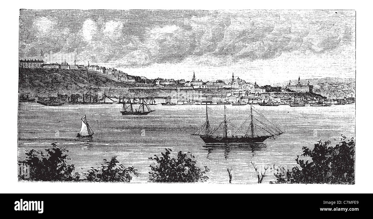 Le Québec, pour avoir pris la pointe Lévi, vintage engraved illustration. Vu du Québec à partir de Lévis à la fin des années 1800. Banque D'Images