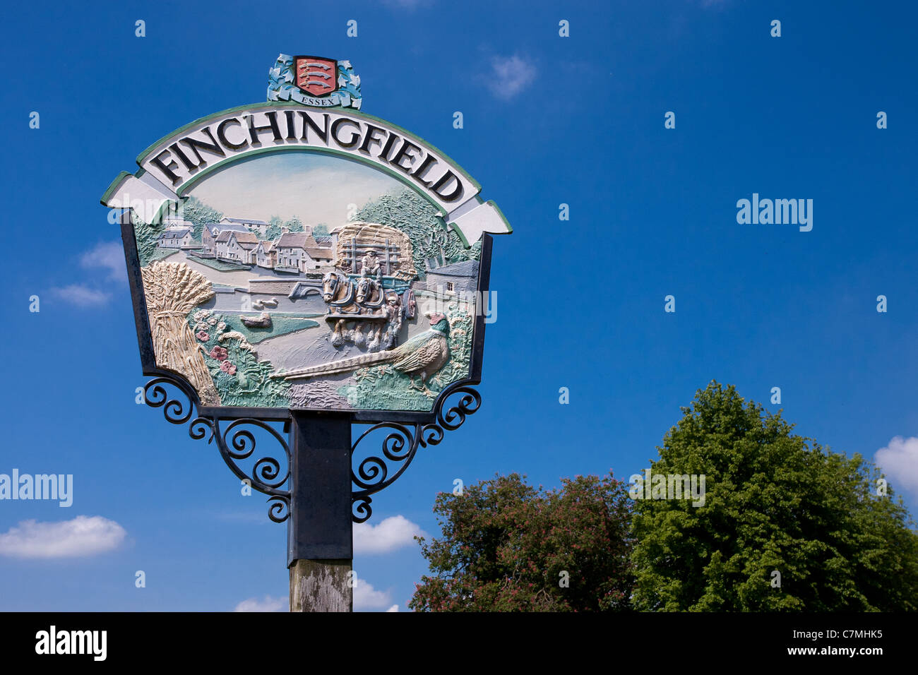 Panneau du village pour Finchingfield, Essex Banque D'Images