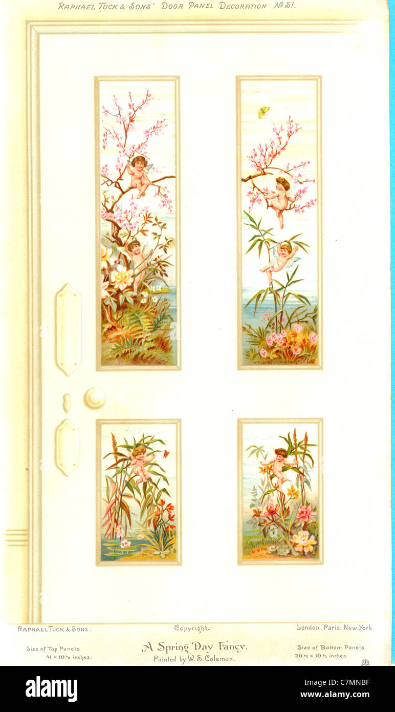 Publicité pour panneaux de porte décoratifs intitulée A Spring Day Fancy Peint par W S Coleman vers 1895 Banque D'Images