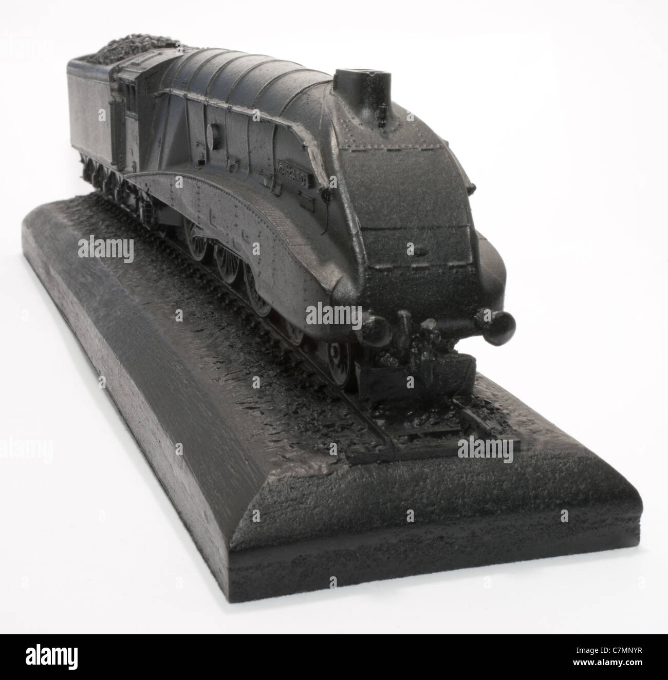 Mallard sculptée dans un train à vapeur de charbon de la paix Banque D'Images