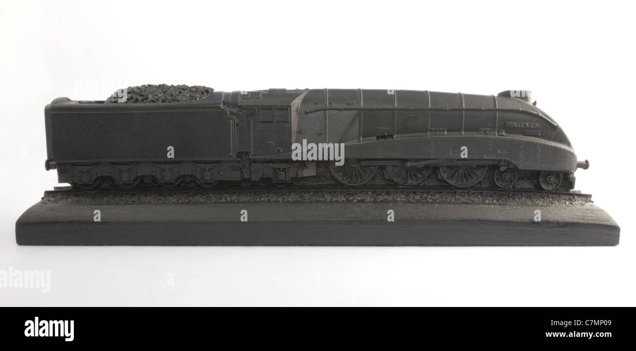Mallard sculptée dans un train à vapeur de charbon de la paix Banque D'Images
