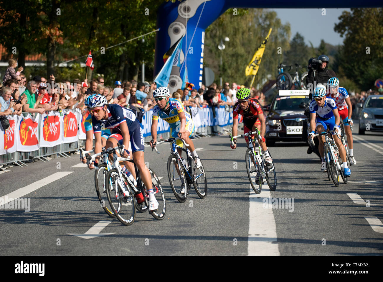 Coureurs professionnel à l'avant au cours de championnats du monde de cyclisme sur route, le Danemark, 2011 Banque D'Images