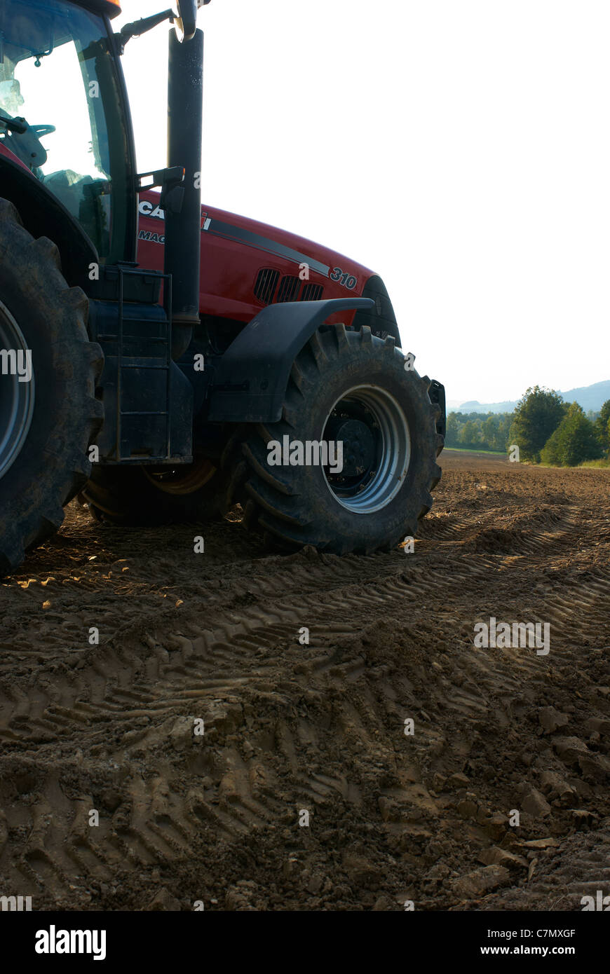 Le labour tracteur champ d'automne Banque D'Images