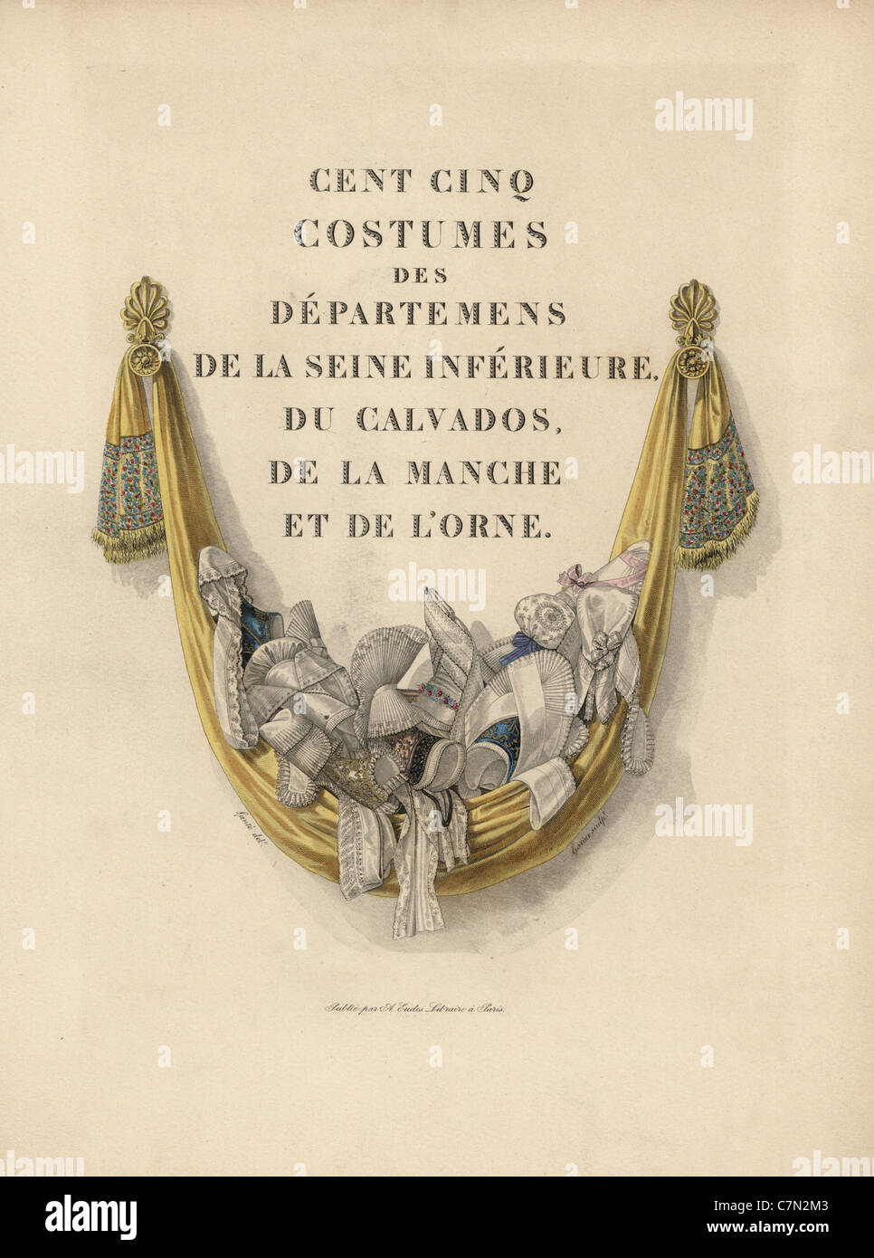 Frontispice : "105 Costumes des départements de la Seine inférieure : Le Calvados, la Manche et l'Orne." Banque D'Images