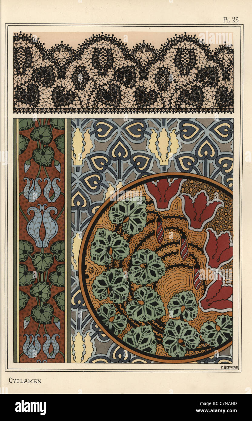 Cyclamen persicum motif en modèles pour la dentelle, papier peint et tissu. Banque D'Images