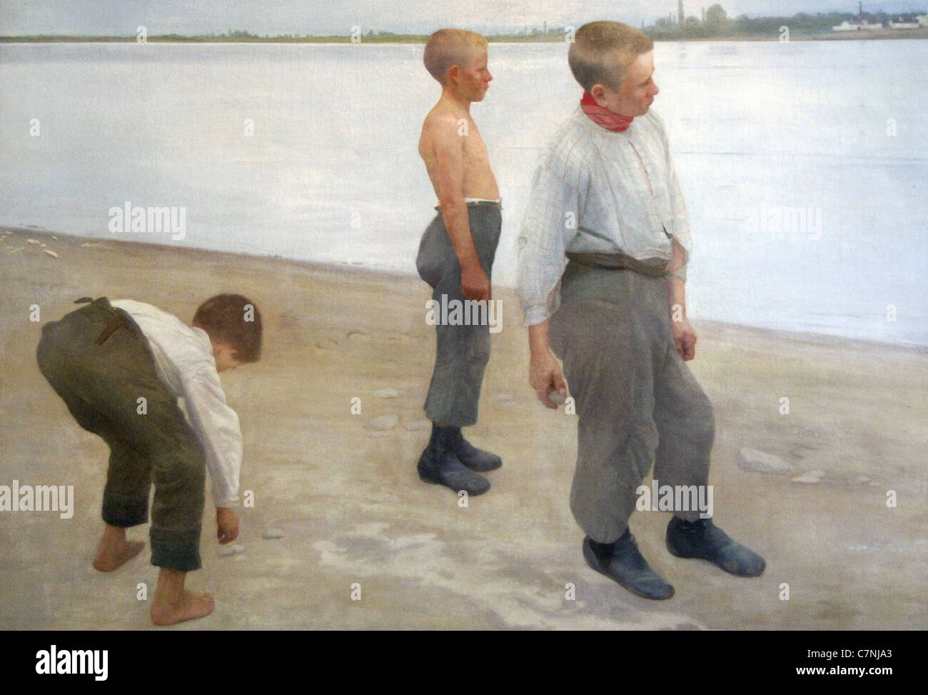 Karoly Ferenczy (1862-1917). Les garçons de jeter des cailloux dans la rivière. 1890. Galerie Nationale Hongroise. Budapest. La Hongrie. Banque D'Images