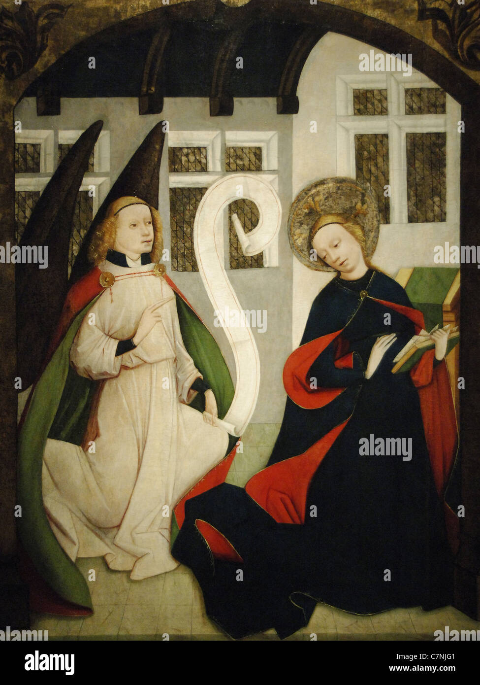 L'Annonciation. 1450-1460. Autel de l'église de la Vierge Marie. Panneau d'aile. Banque D'Images
