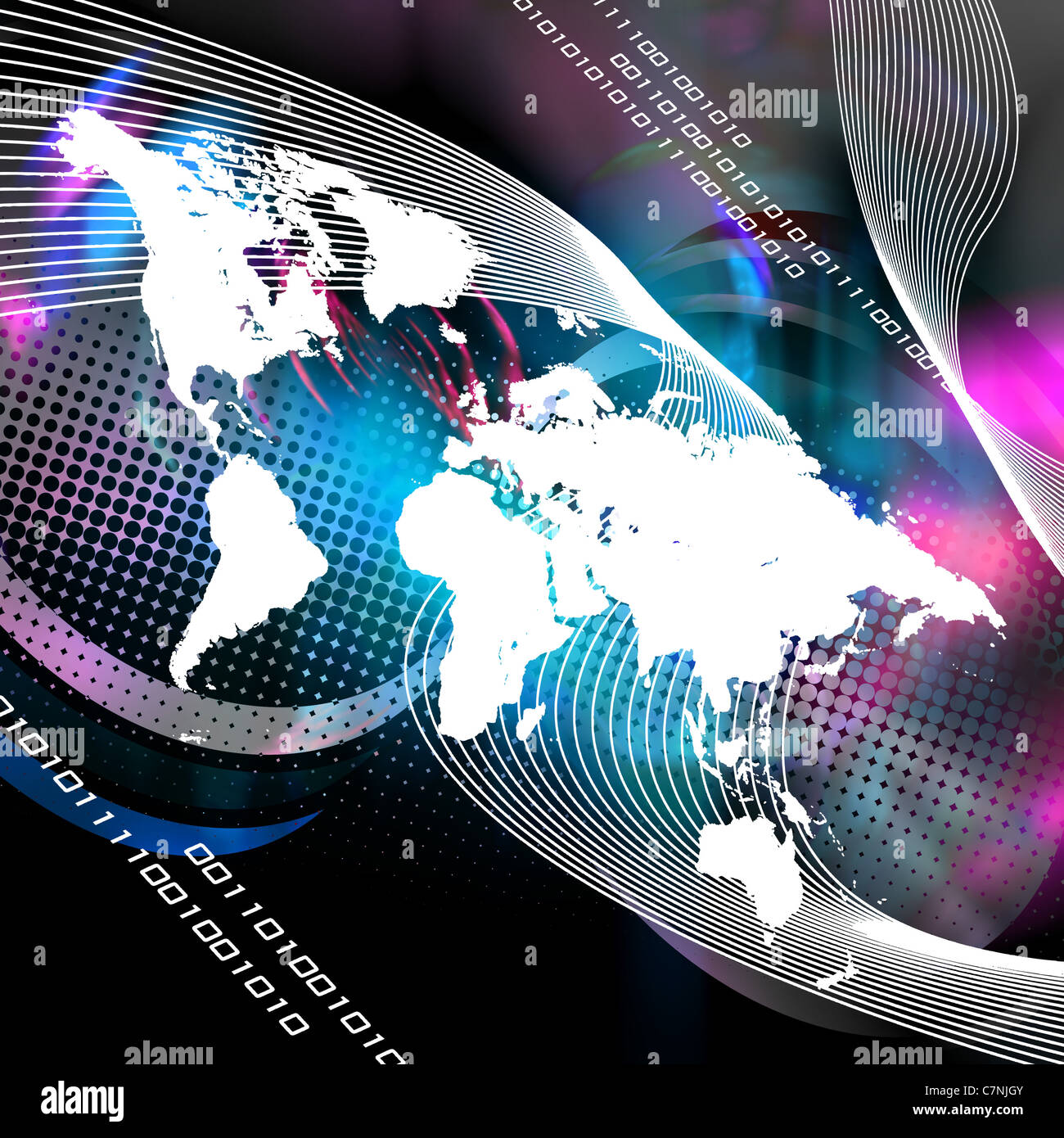 Montage d'une carte du monde avec un code binaire. Cette image fonctionne très bien pour les communications internet et plus encore. Banque D'Images