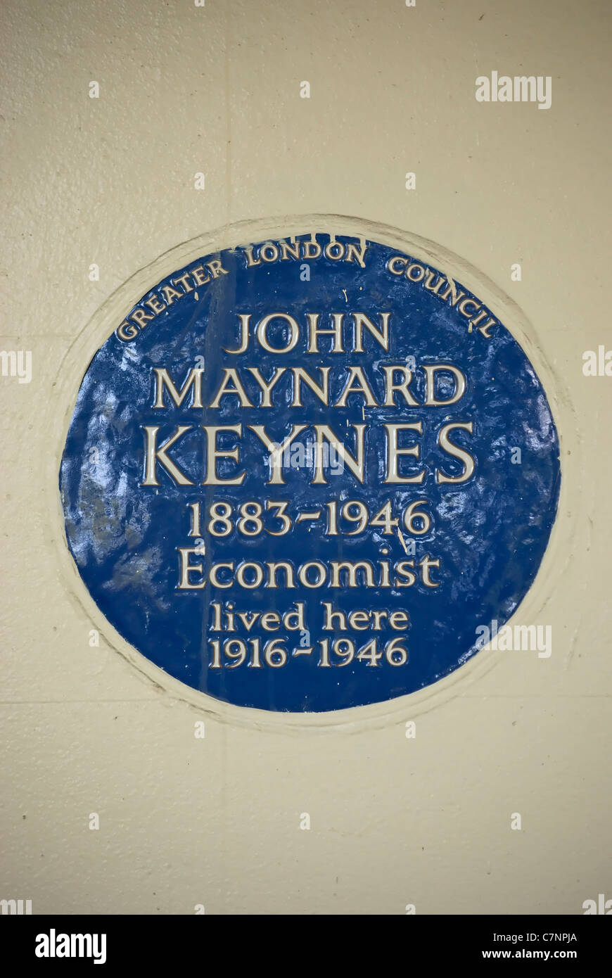 Greater London Council blue plaque marquant un accueil de l'économiste John Maynard Keynes, Gordon Square, Londres, Angleterre Banque D'Images