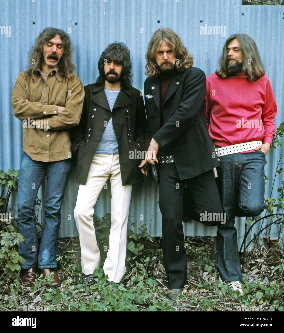 Les BYRDS groupe rock américain en 1972 De gauche à droite : Gene Parsons, Clarence White, Roger McGuinn, Skip Battin Banque D'Images