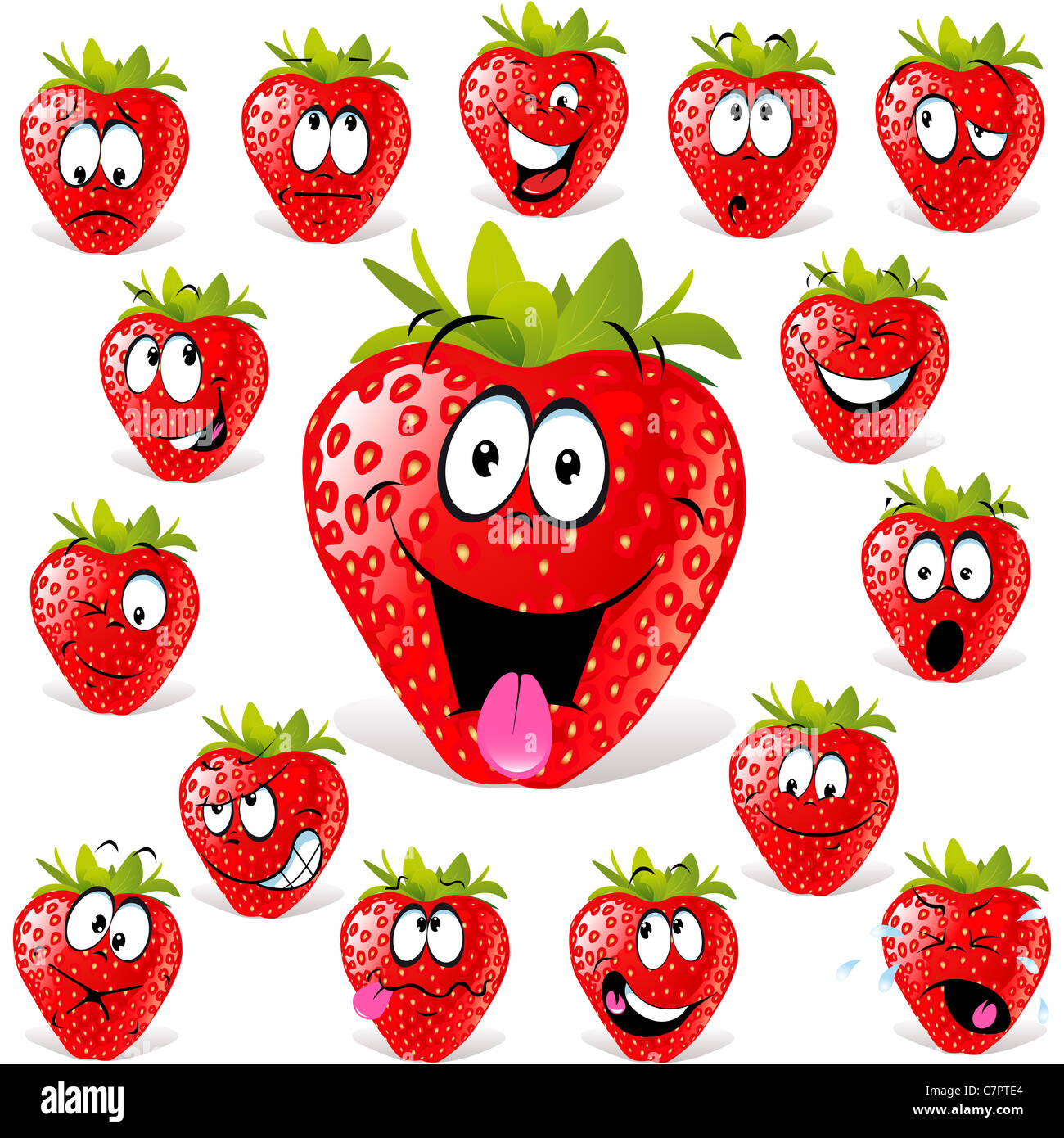 Avec un grand nombre d'expressions cartoon fraise Banque D'Images