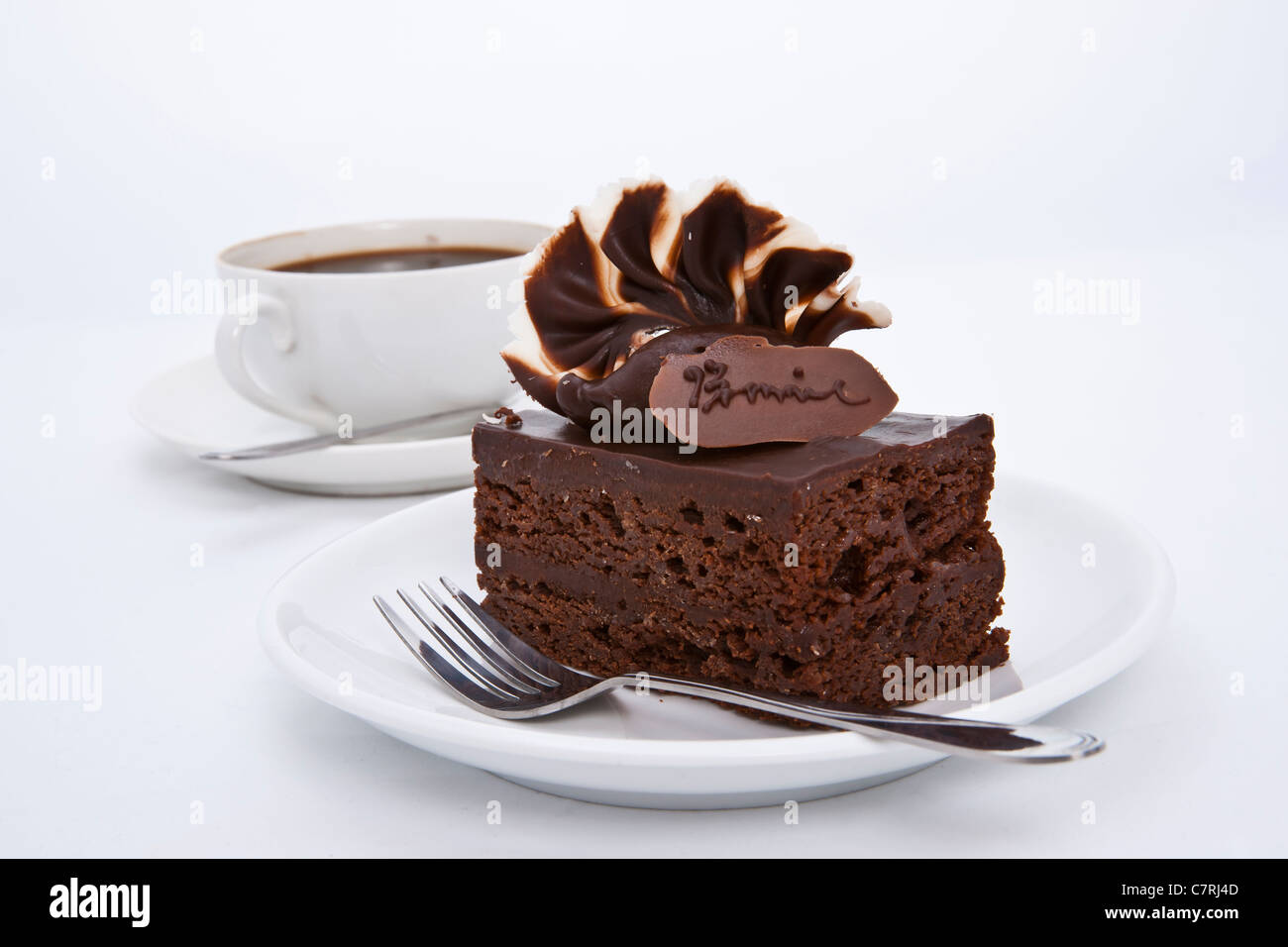 Brownie délicieux gâteau avec nappage de luxe et du café Banque D'Images