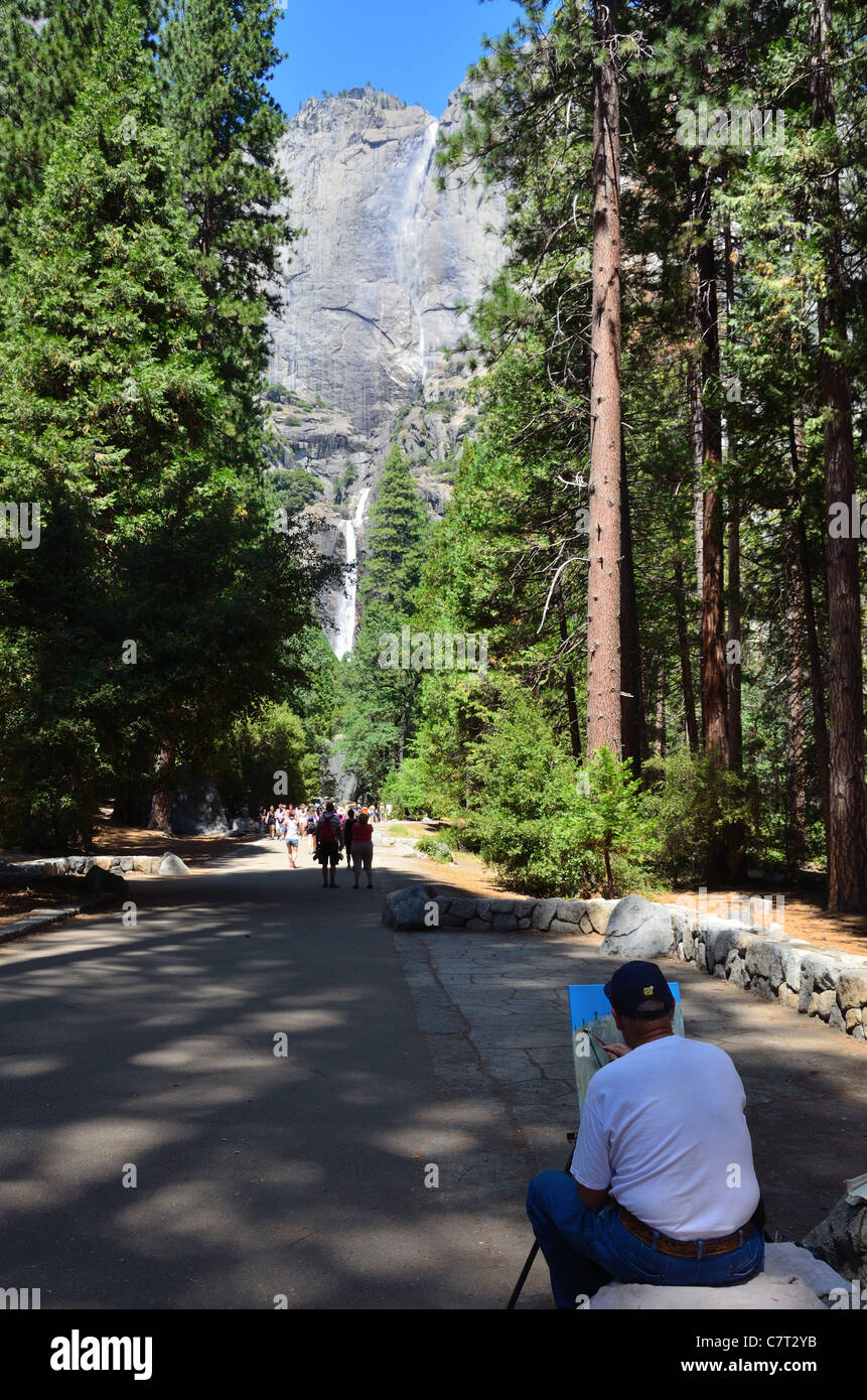 La peinture est un artiste Chutes Yosemite. Yosemite National Park, California, USA. Banque D'Images