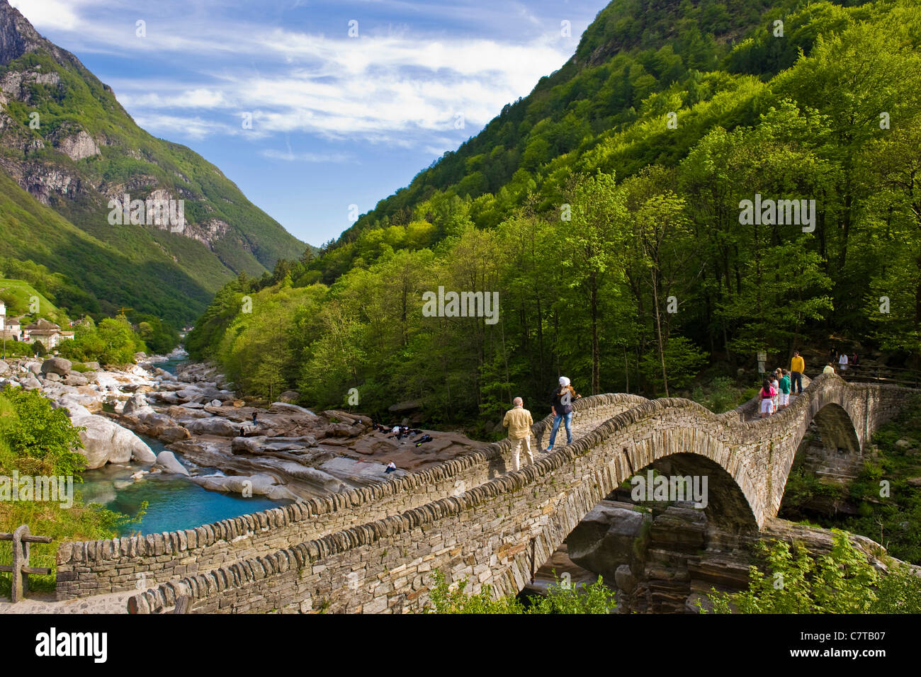 La vallée de Verzasca, Lavertezzo, Suisse, Canton du Tessin Banque D'Images