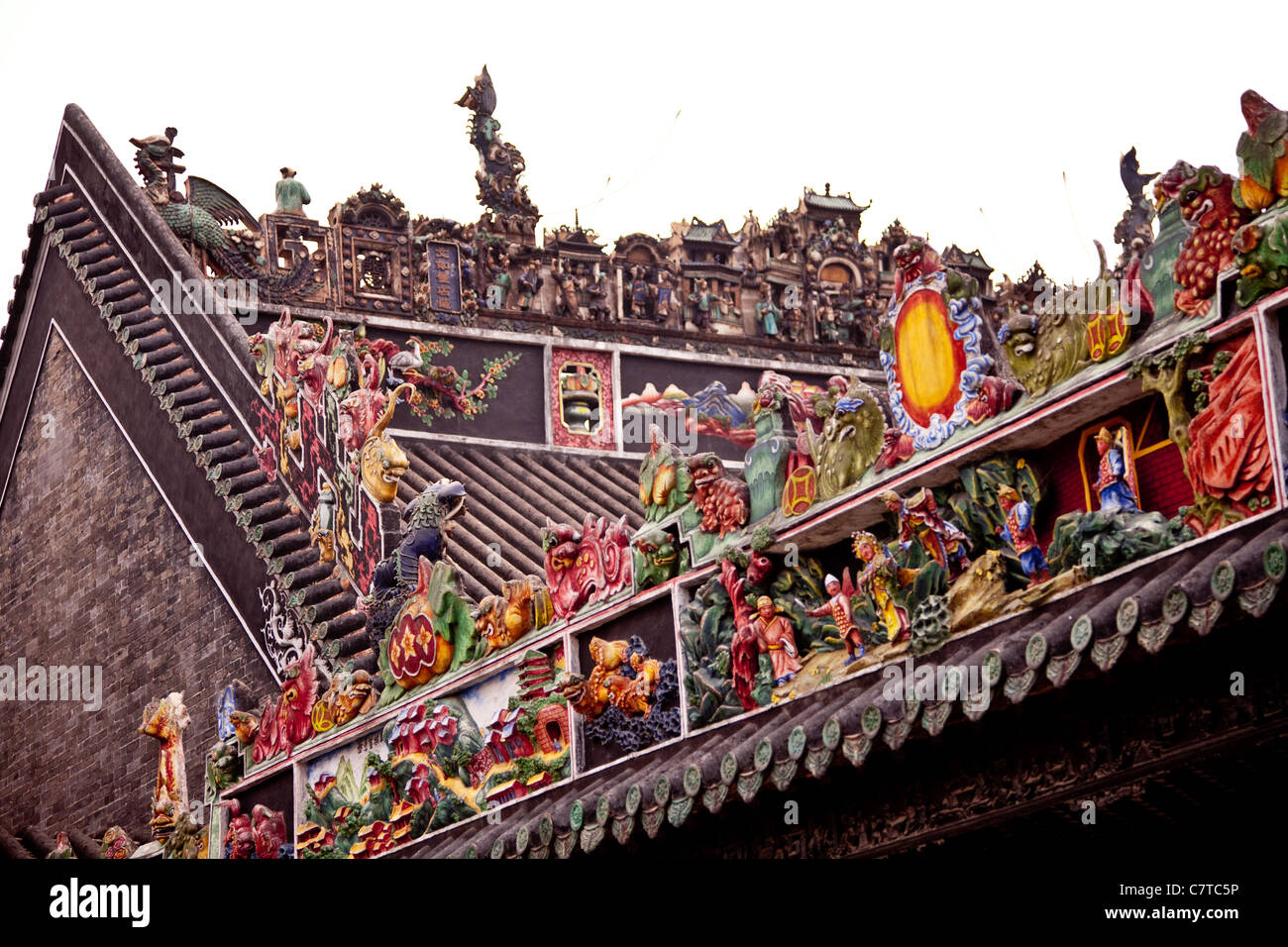 Art & Sculpture de toit, Temple de la famille Chen, Guangzhou Banque D'Images