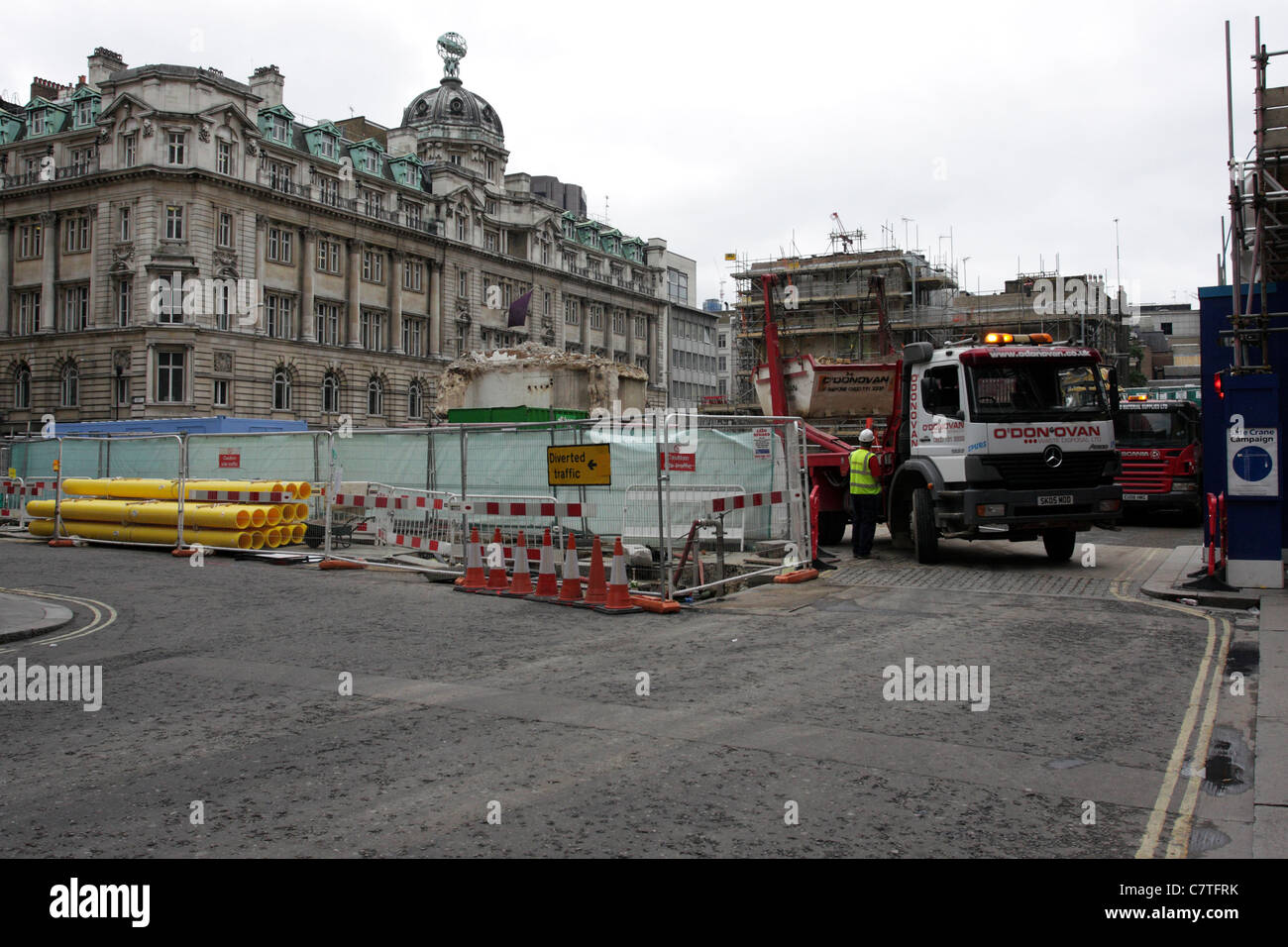 Le réaménagement à Moorgate traverse Station dans la ville de Londres. Banque D'Images