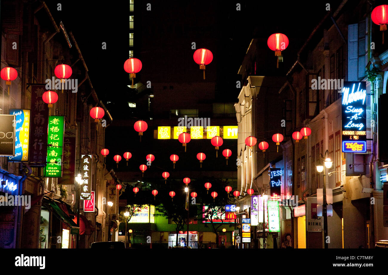 Lanternes chinoises de nuit, Chinatown, Singapour Banque D'Images