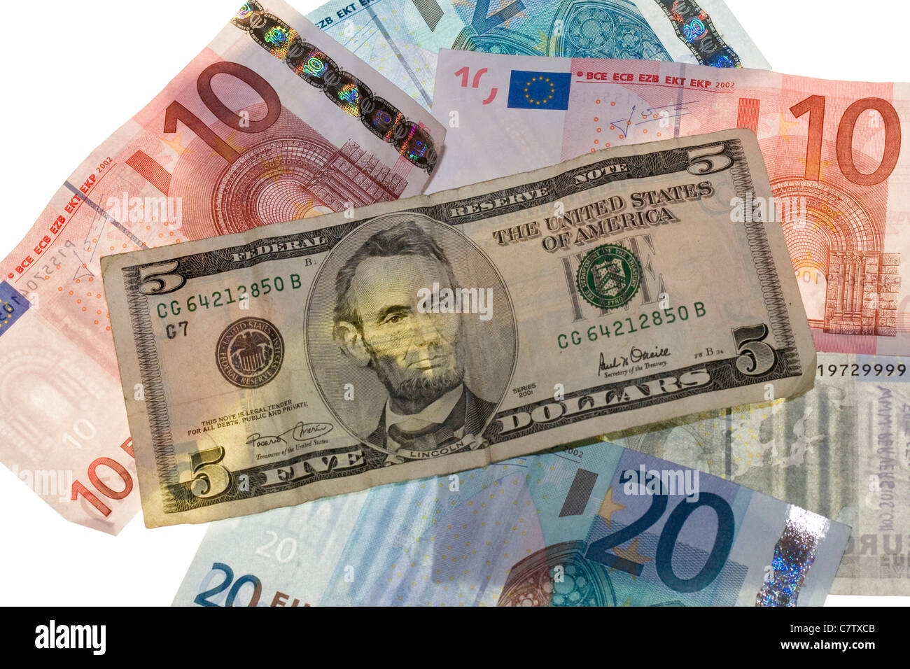 Close-up of US et Euro Banque D'Images