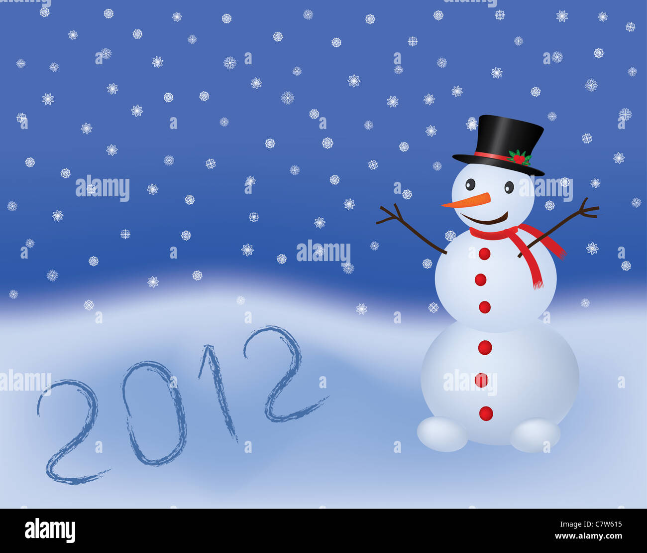 Nouvelle année 2012 vector background with snowman Banque D'Images