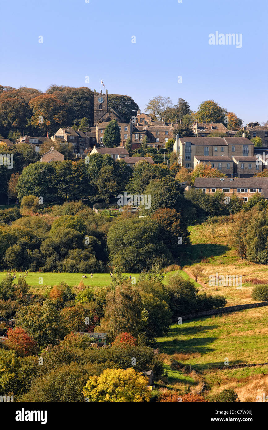 À l'échelle du village de Haworth du Hebden Road (A6033) Banque D'Images