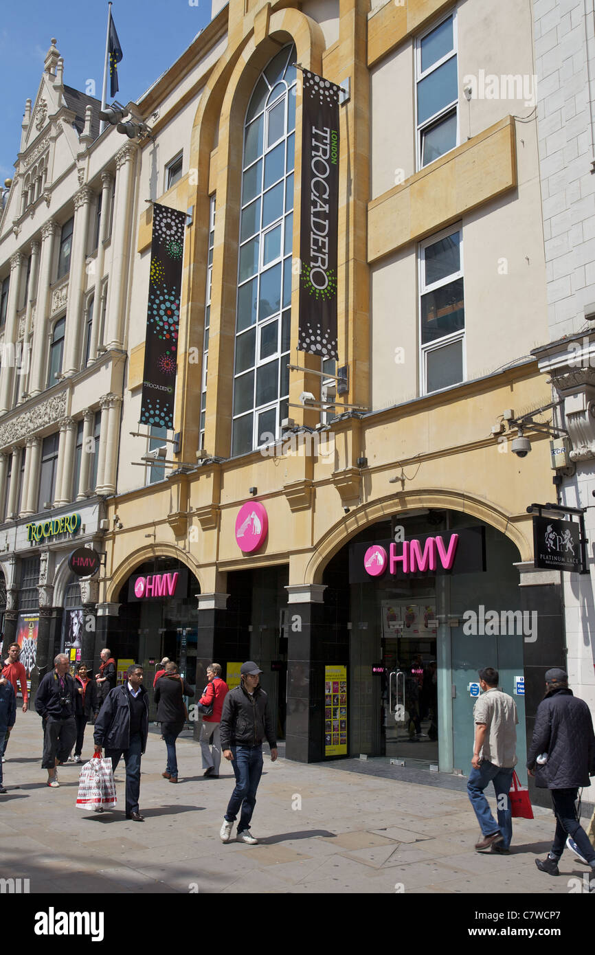 Un magasin HMV A Piccadilly Circus, Londres Banque D'Images