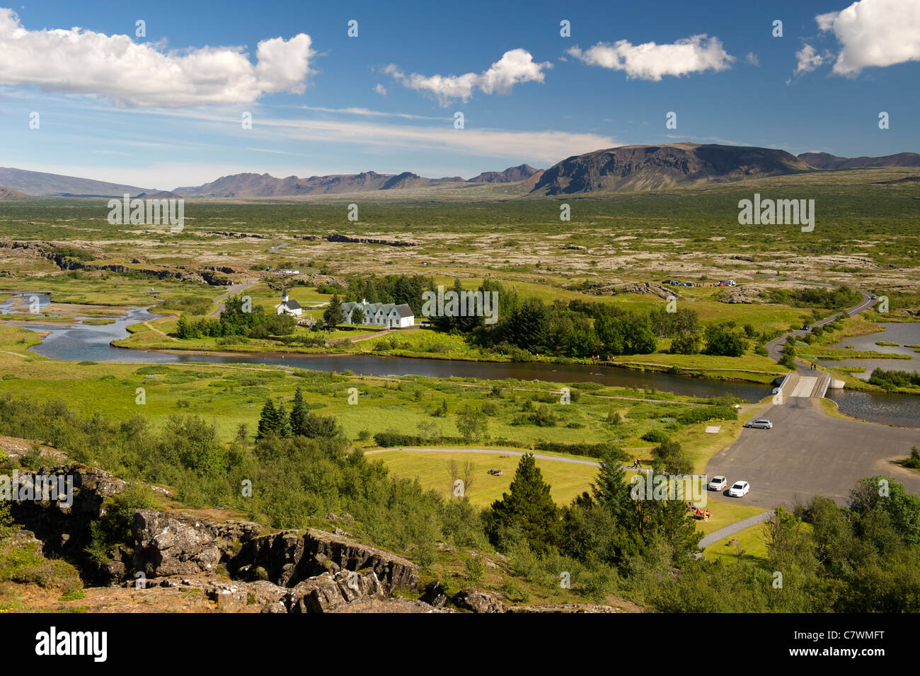 Voir l'ensemble de Þingvellir (Thingvellir) Parc national au sud-ouest de l'Islande. Banque D'Images