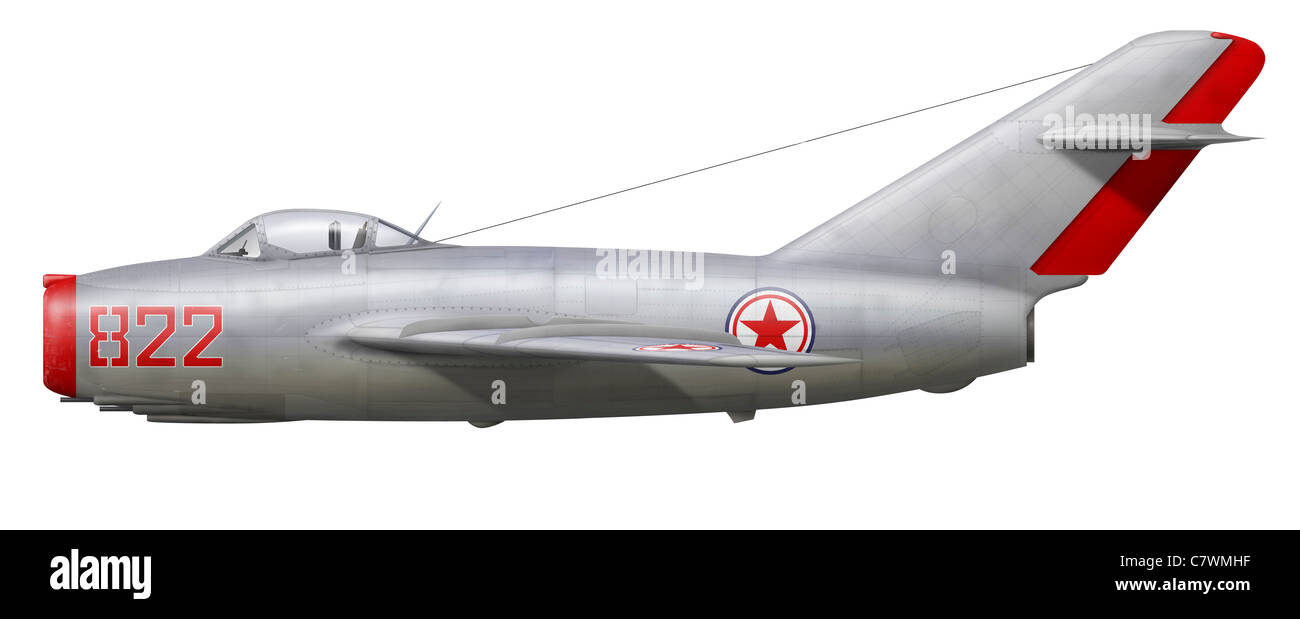 Un MiG-15bis de la Corée du Nord pendant la guerre de Corée. Banque D'Images