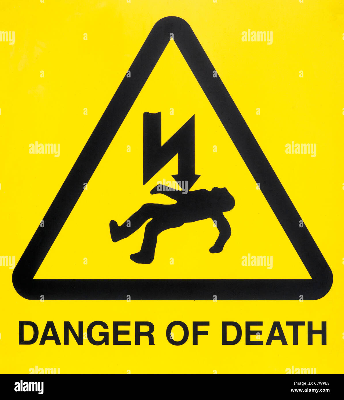 Danger de mort par électrocution Électricité Sign uk Banque D'Images