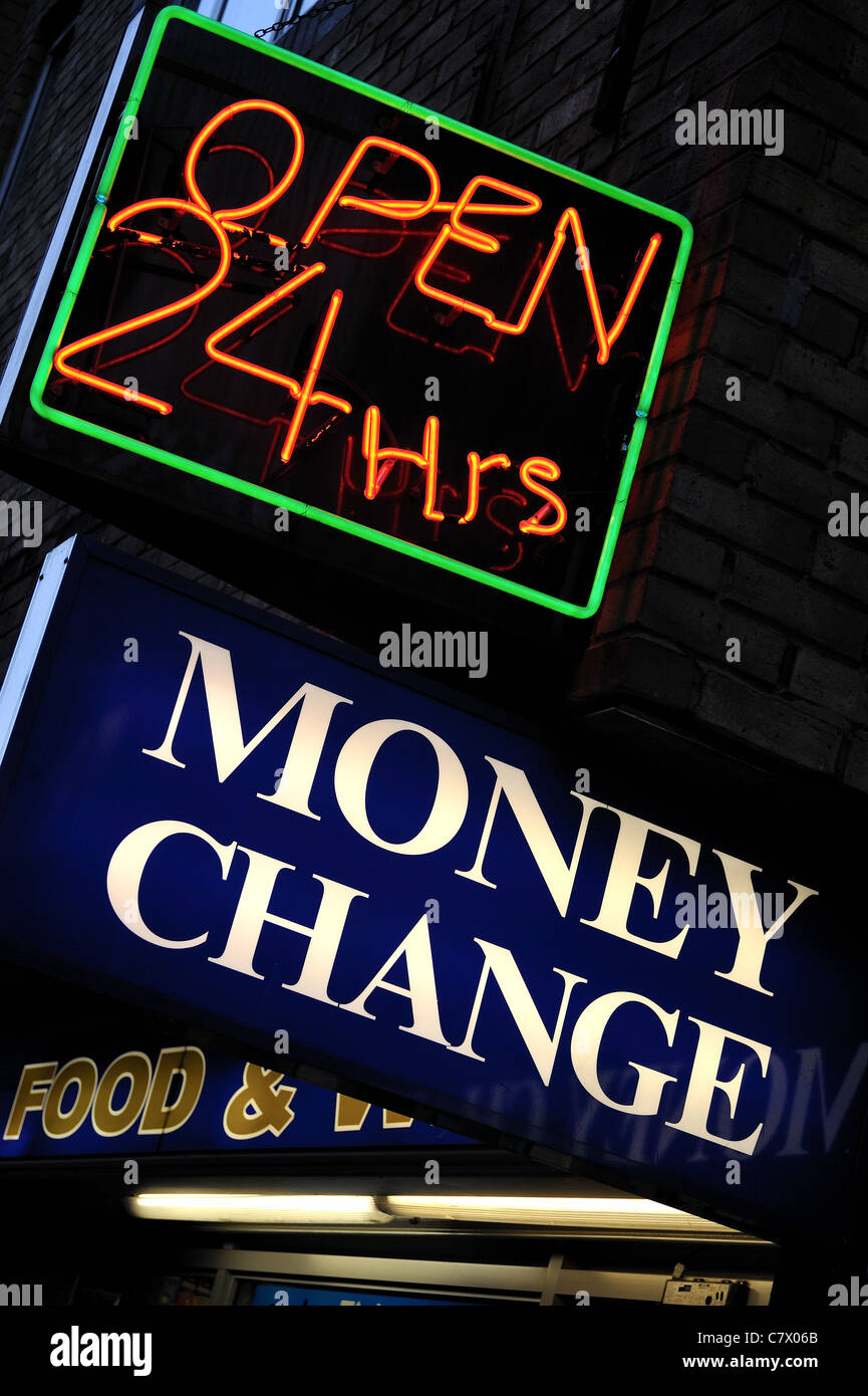 Ouvert 24 heures sign Banque D'Images