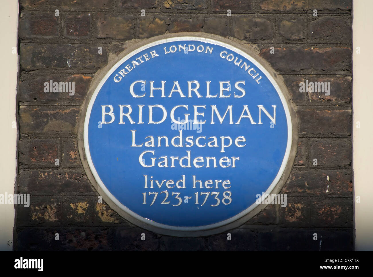 Greater London Council blue plaque marquant une maison de jardinier paysagiste Charles Bridgeman, broadwick Street, Londres, Angleterre Banque D'Images