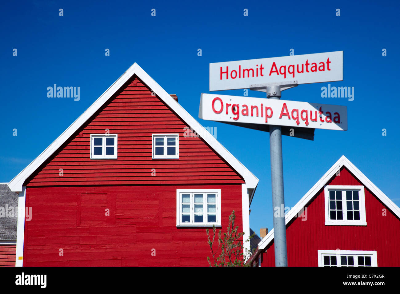 Maisons rouges, Nuuk, Groenland Banque D'Images