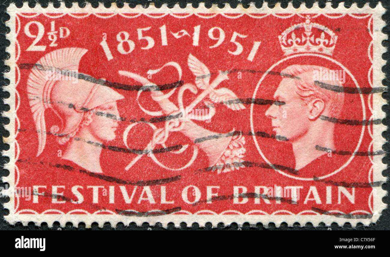 Royaume-uni - 1951 : un festival dédié à de la Grande-Bretagne, montre Britannia, symboles de prospérité et de commerce électronique, le roi George VI Banque D'Images