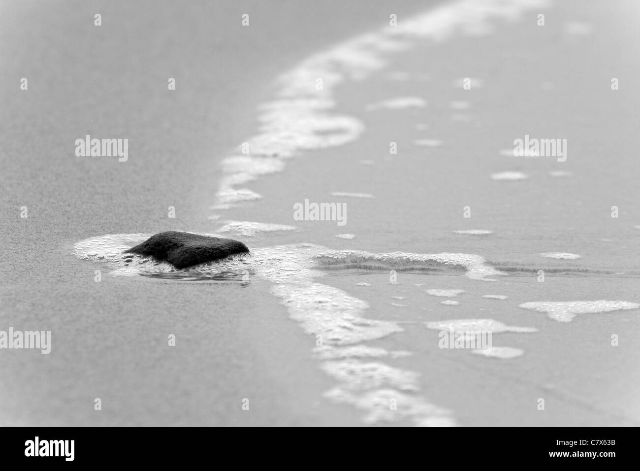 Pierre unique dans le calme sur surf Carmel Beach, Californie Banque D'Images