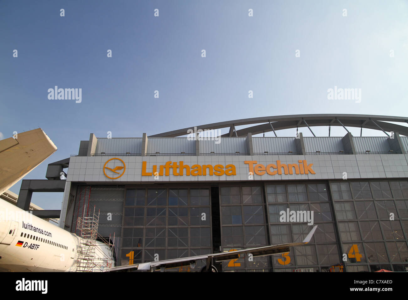 Vue de la Lufthansa Technik Hangar à l'aéroport d'Hambourg. Banque D'Images