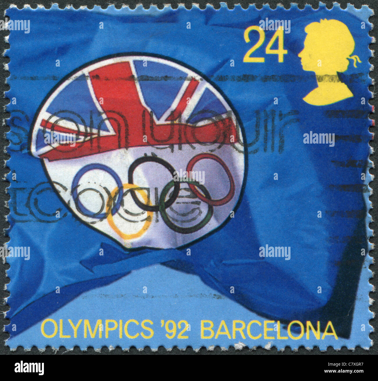 Royaume-uni - 1992 : timbre imprimé en Angleterre, montre la British Olympic Association flag Banque D'Images