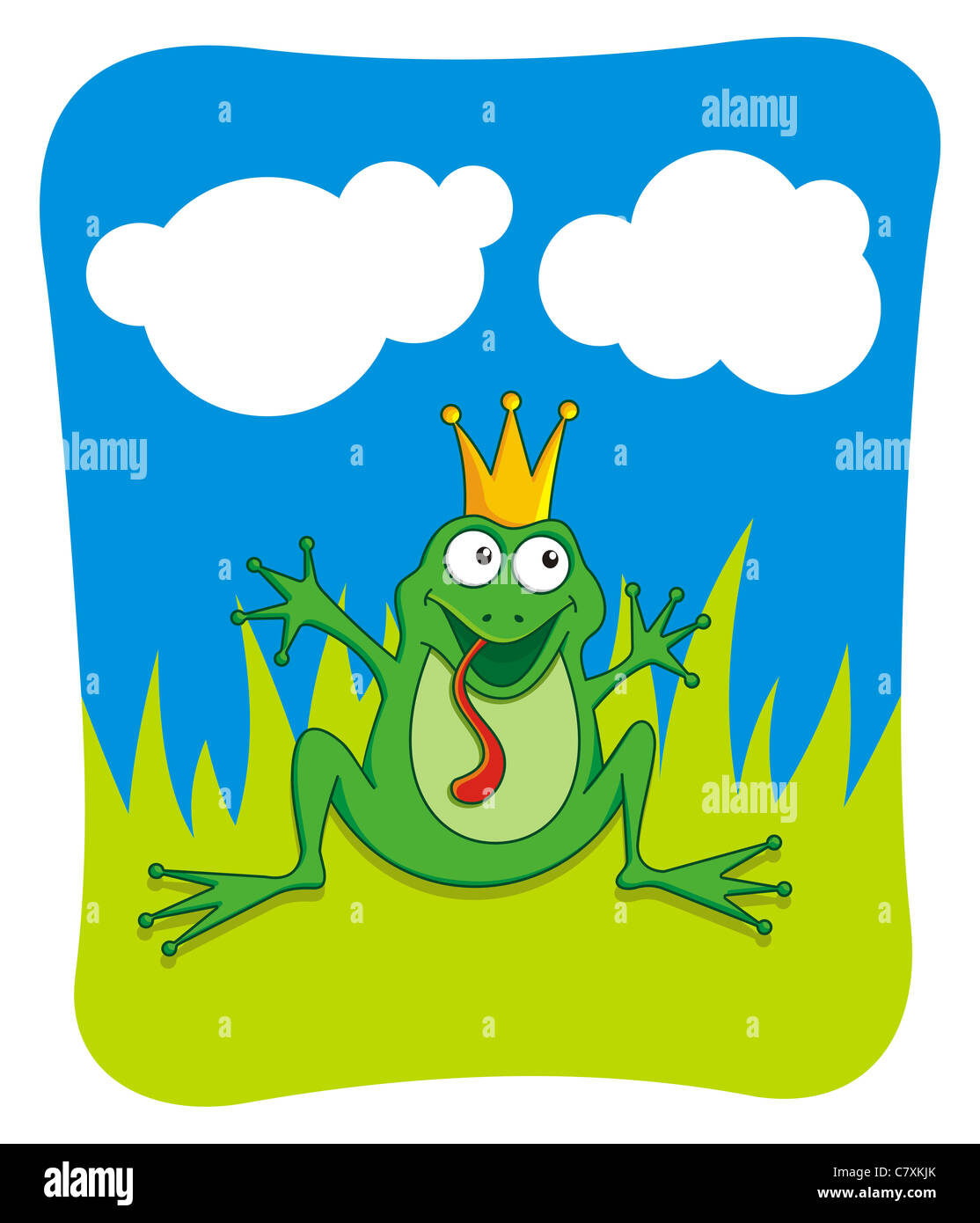 Caricature d'un prince grenouille en agitant d'être embrassées. Banque D'Images