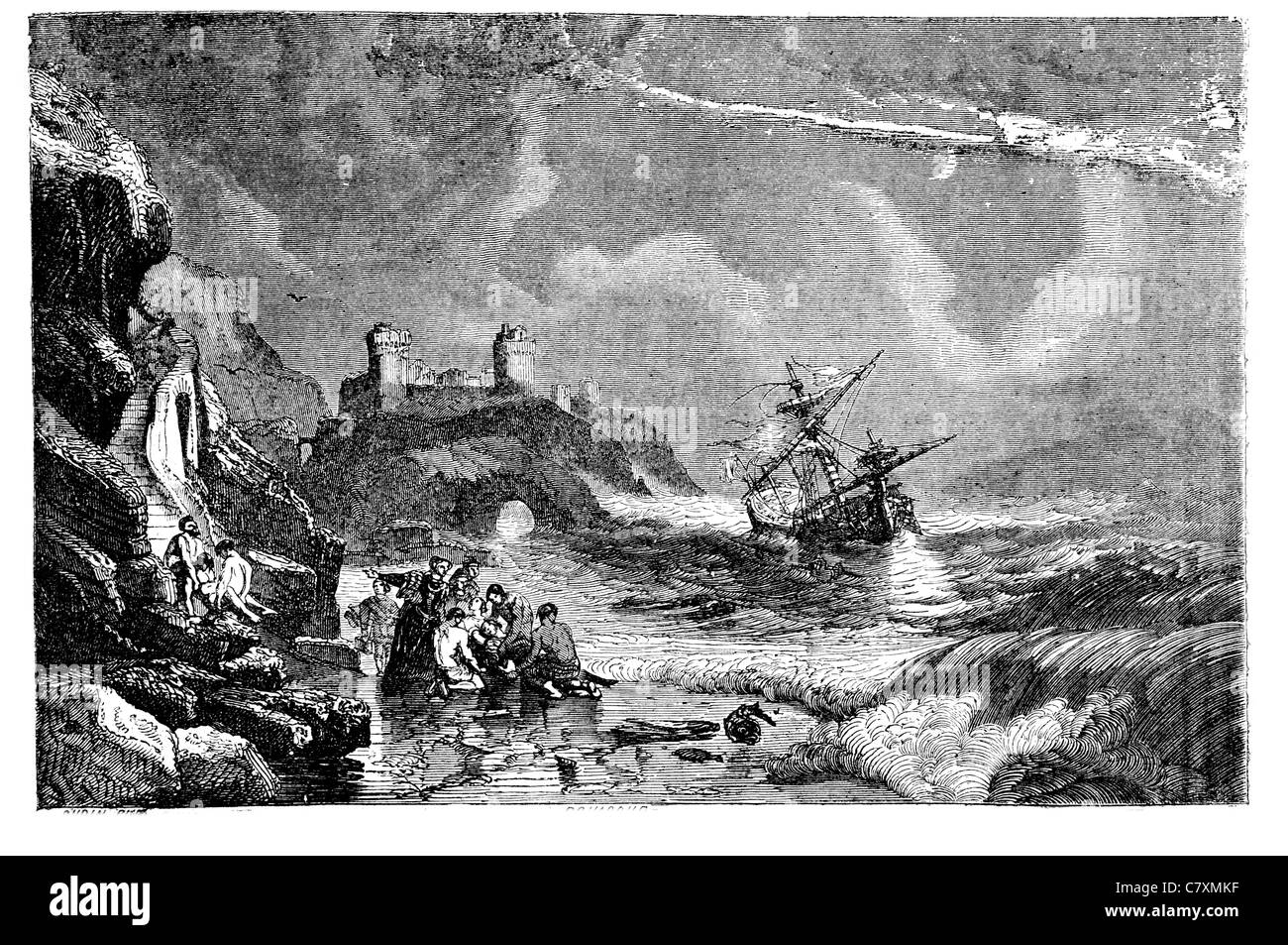 Wreck épave de navire irlandais Irlande Armada côte tempête naufrage château sauvé lancé au sauvetage sauvetage sauvé sauver hero Banque D'Images