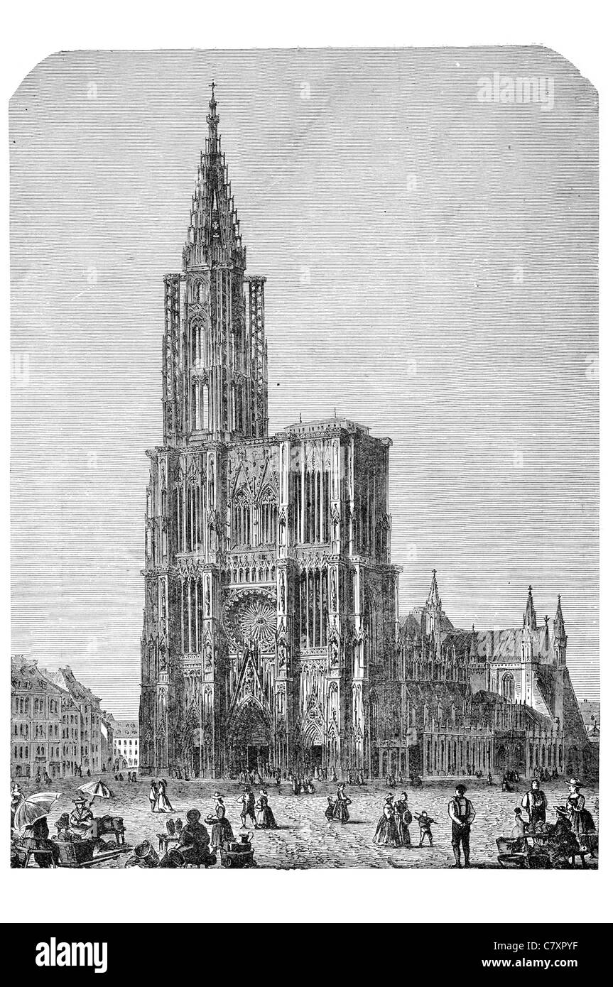 Cathédrale Notre Dame de Strasbourg France catholique romaine d'architecture gothique Romane Erwin von Steinbach clocher d'église Banque D'Images