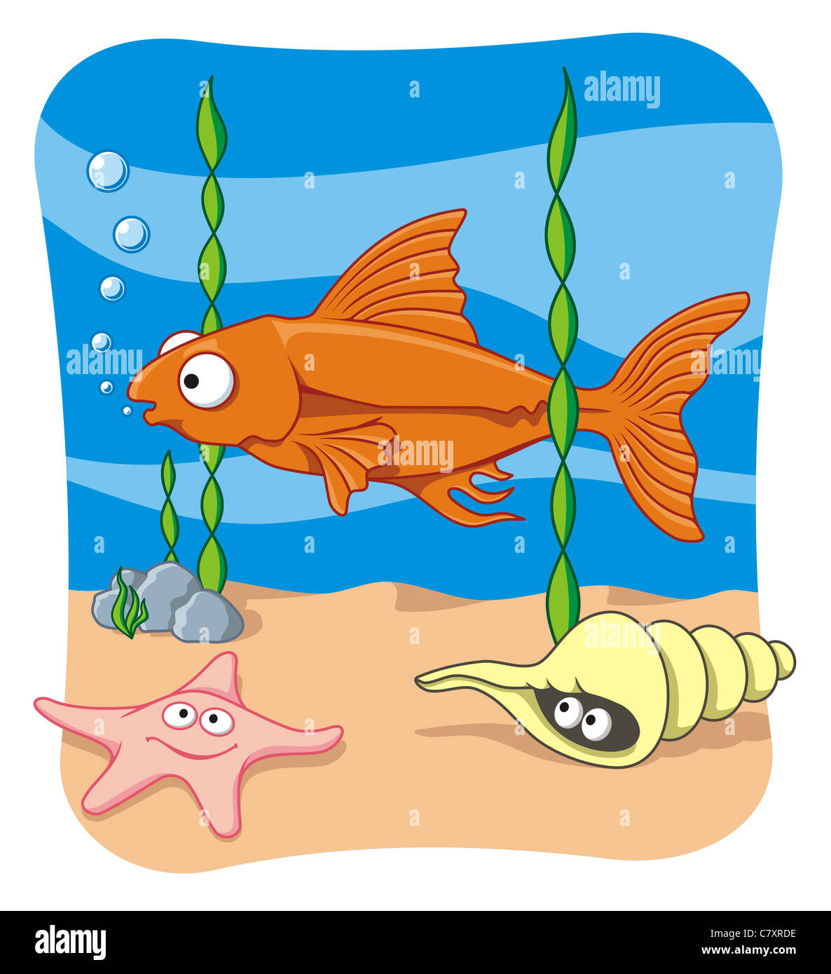 Cartoon illustration de la vie de mer paysages. Banque D'Images