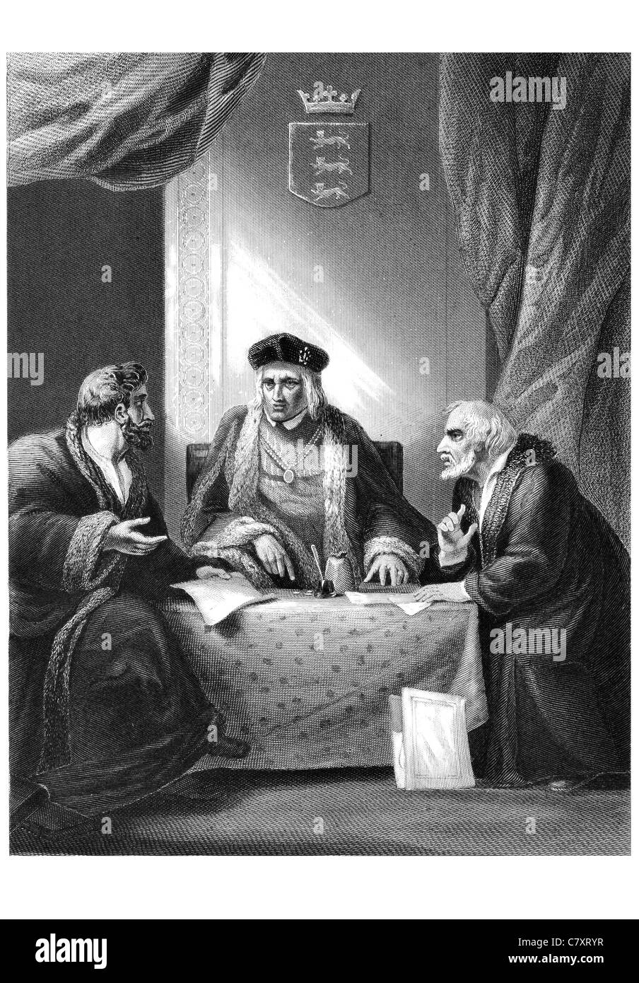 Henry VII avec Sir Richard Empson et Edmund Dudley king royal regal règle souveraine impérial potentat monarque tête couronnée Banque D'Images