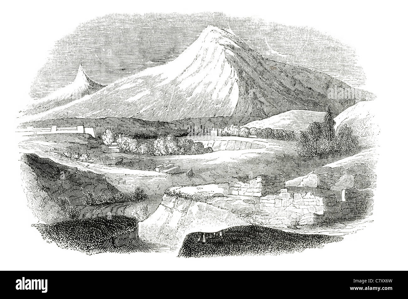 Mont Ararat, l'arche de Noé Noé couvertes de neige cône volcanique dormante Turquie deux sommets du massif du plateau arménien Judeo Christian Banque D'Images